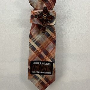 Junky Tie: Upcycled Plaid Silk Tie with Bejeweled Cross and Empowering Patch